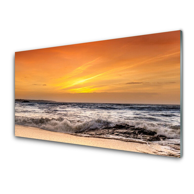 Cuadro en vidrio Mar sol olas paisaje