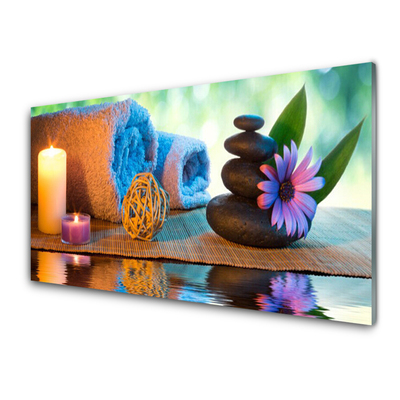 Cuadro en vidrio Velas spa flor