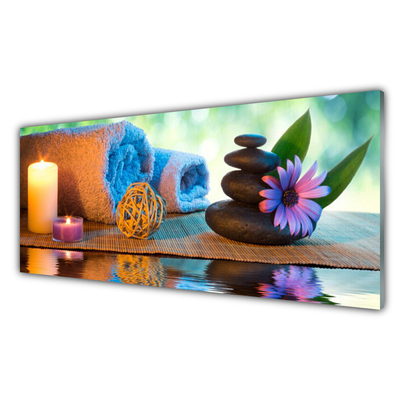 Cuadro en vidrio Velas spa flor