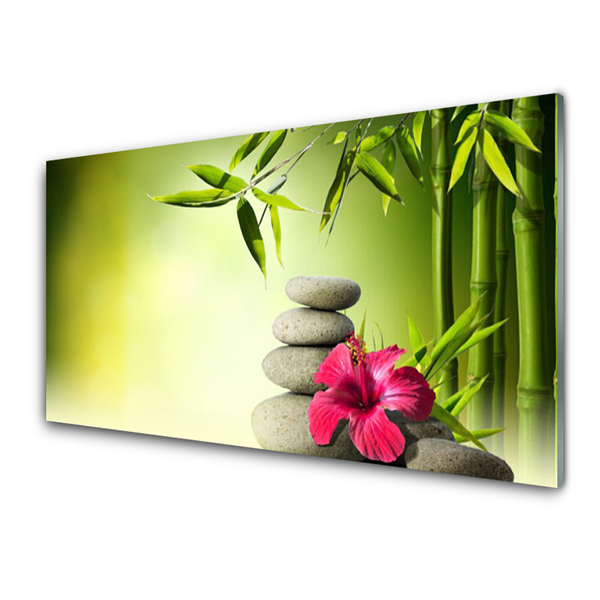 Cuadro en vidrio Bambú flor piedras zen