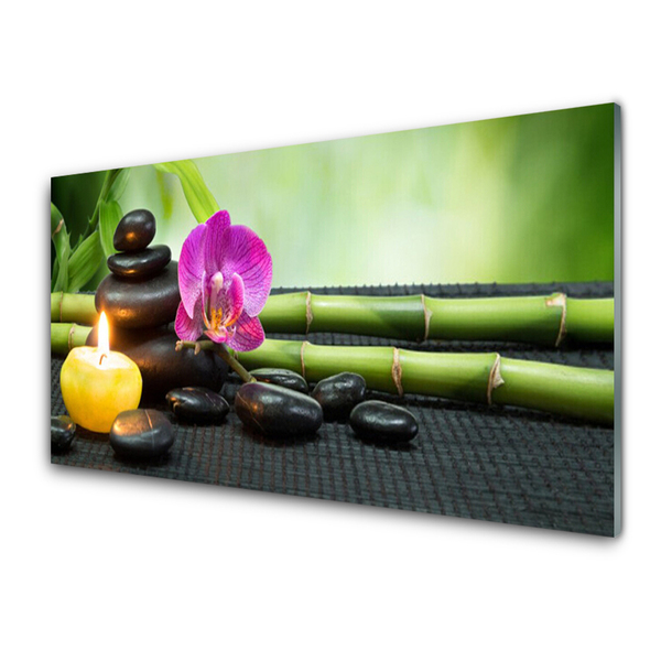 Cuadro en vidrio Bambú flor zen spa