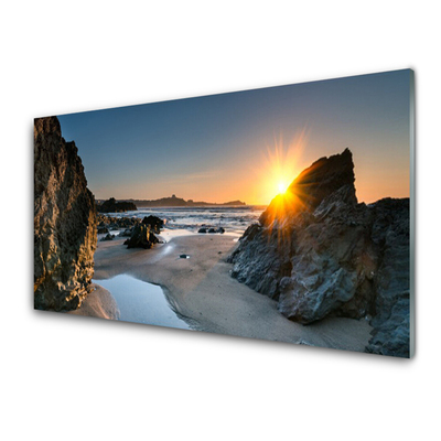 Cuadro en vidrio Roca playa sol paisaje