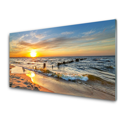 Cuadro en vidrio Mar puesta de sol playa