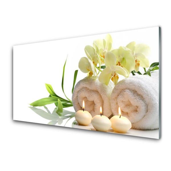 Cuadro en vidrio Spa toallas velas orquídea