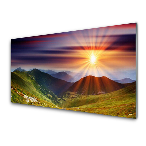 Cuadro en vidrio Monte puesta del sol paisaje