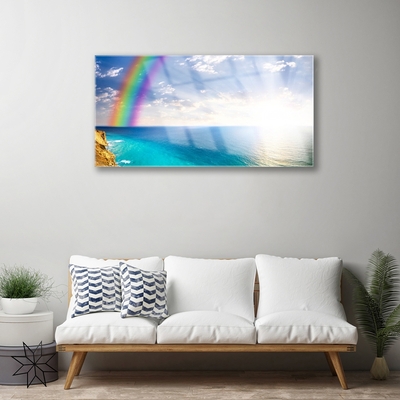 Cuadro en vidrio Arco iris por encima del mar paisaje