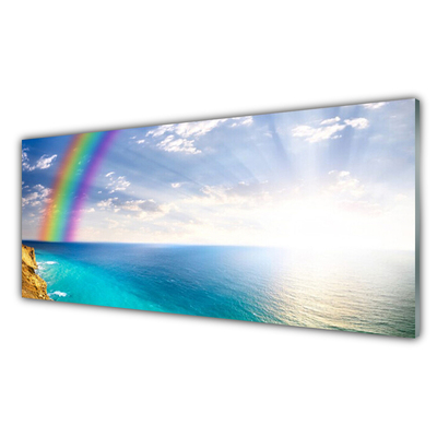Cuadro en vidrio Arco iris por encima del mar paisaje