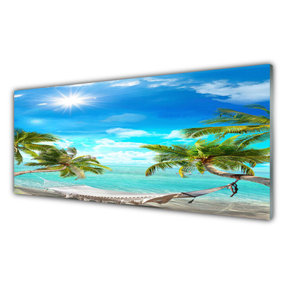 Cuadro en vidrio Palmeras tropicales hamaca playa