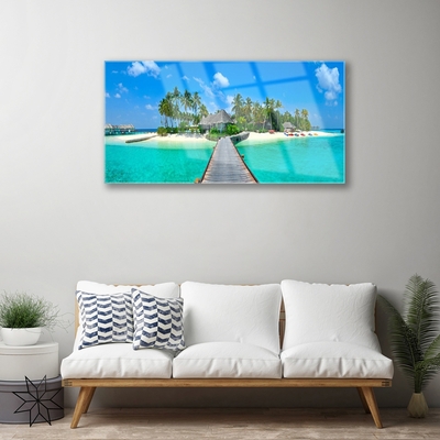 Cuadro en vidrio Playa tropical palmeras