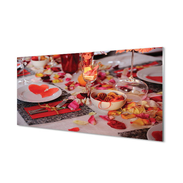 Paneles de vidrio Corazón de pétalos color de rosa gafas de cena