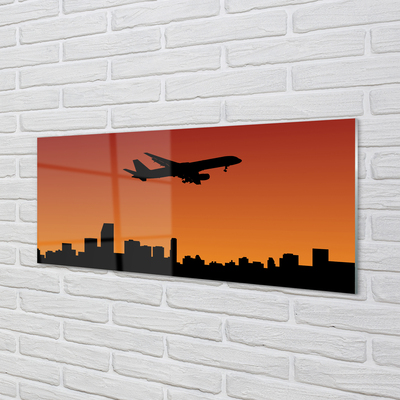 Paneles de vidrio Cielo avión y la puesta del sol