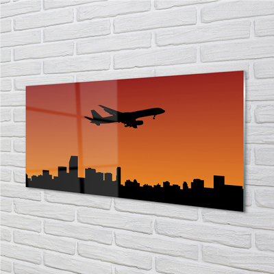 Paneles de vidrio Cielo avión y la puesta del sol