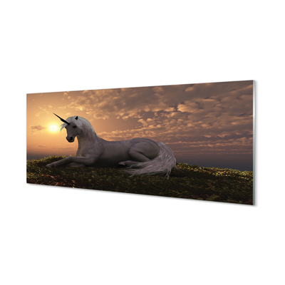 Paneles de vidrio Unicornio montaña puesta del sol