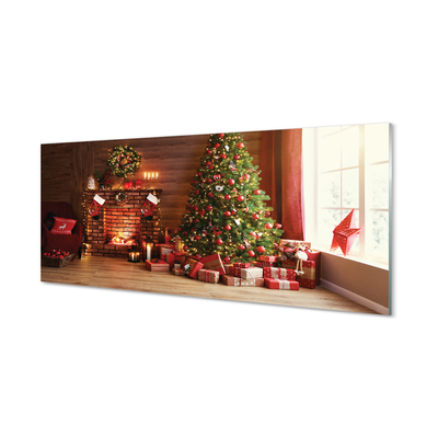 Paneles de vidrio Chimenea regalos árbol de navidad luces