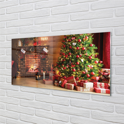 Paneles de vidrio Chimenea regalos árbol de navidad luces