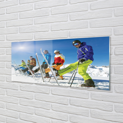 Paneles de vidrio Montañas de invierno esquiadores