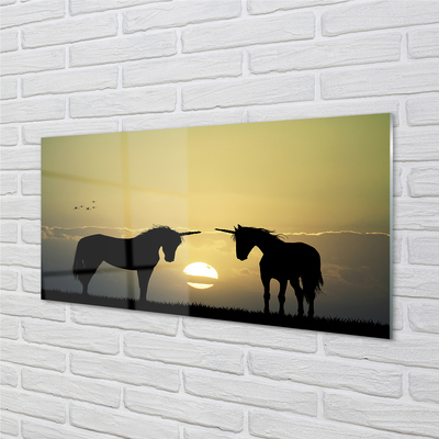 Paneles de vidrio Unicornios puesta de sol sobre el terreno