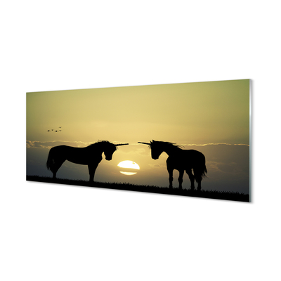 Paneles de vidrio Unicornios puesta de sol sobre el terreno
