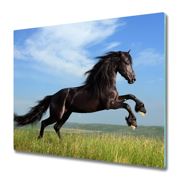 Tabla de cortar de vidrio Caballo negro en el prado