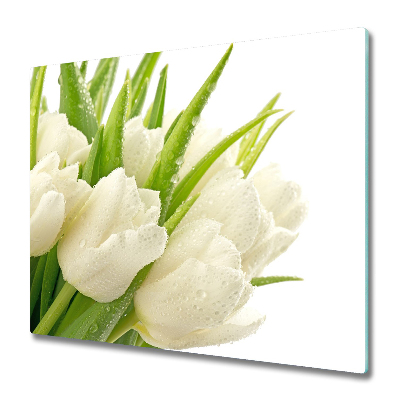 Tabla de cortar de vidrio Tulipanes blancos