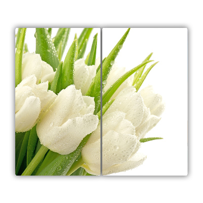 Tabla de cortar de vidrio Tulipanes blancos