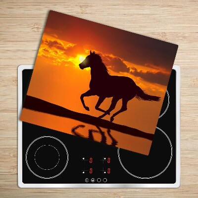 Tabla de cortar de vidrio Caballo y puesta del sol