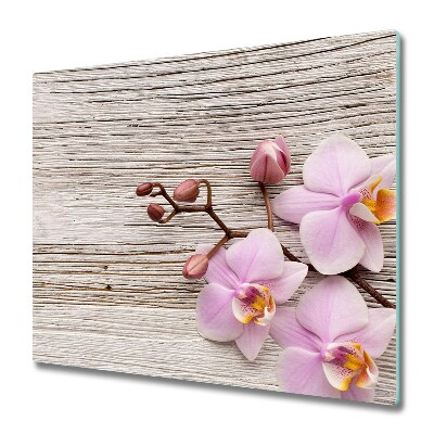 Tabla de cortar de vidrio Orquídea en la madera