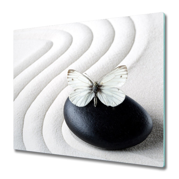 Tabla de cortar de vidrio Piedra zen y mariposa