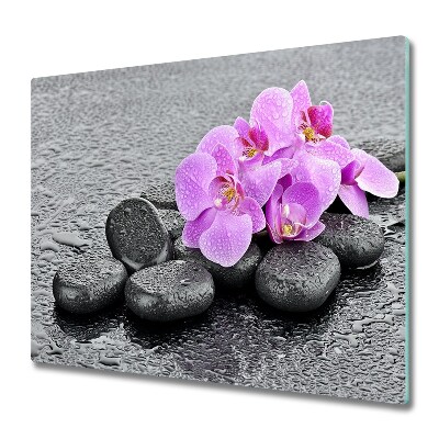 Tabla de cortar de vidrio Orquídeas piedras