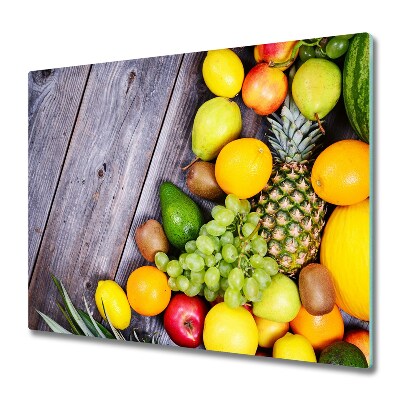 Tabla de cortar de vidrio Fruta en la madera