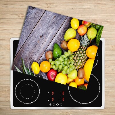 Tabla de cortar de vidrio Fruta en la madera