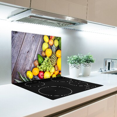 Tabla de cortar de vidrio Fruta en la madera
