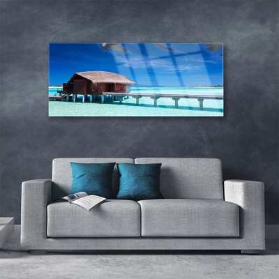 Cuadro de cristal acrílico Mar playa casa arquitectura