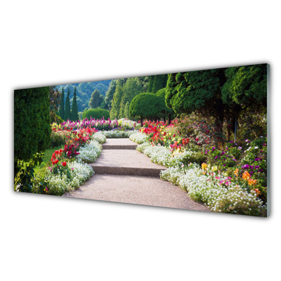 Cuadro en plexiglás Parque flores escalera jardín
