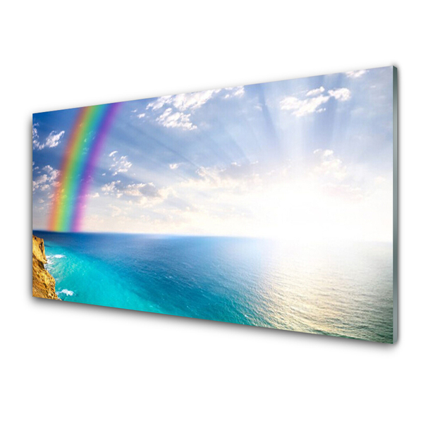 Cuadro de cristal acrílico Arco iris por encima del mar paisaje