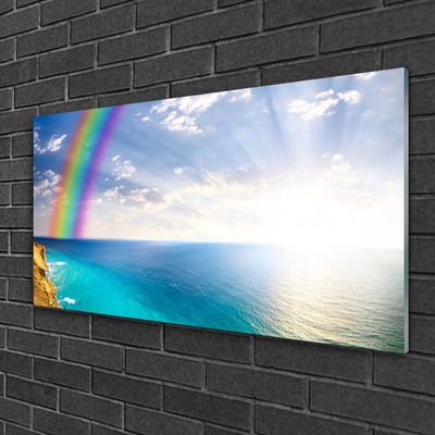 Cuadro de cristal acrílico Arco iris por encima del mar paisaje