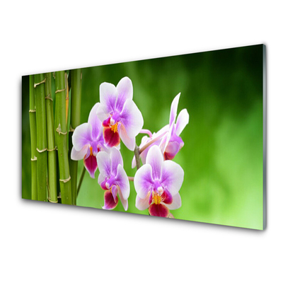 Cuadro de cristal acrílico Bambú orquídea flores zen