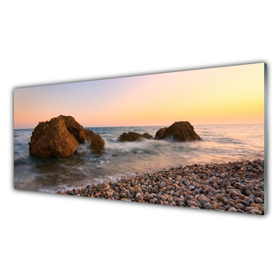 Cuadro de cristal acrílico Costa mar olas rocas