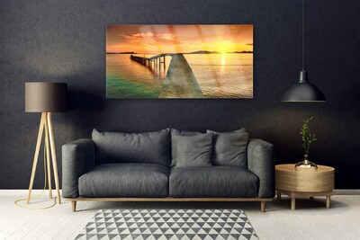 Cuadro de cristal acrílico Mar sol puente paisaje