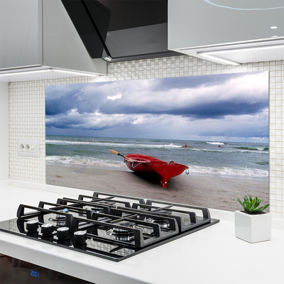 Paneles de vidrio para la cocina Bote playa mar paisaje