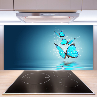 Paneles de vidrio para la cocina Azul mariposas agua arte