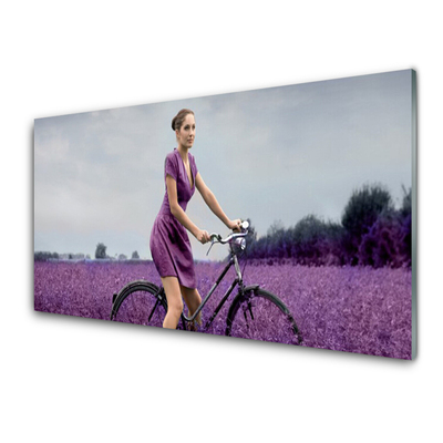 Paneles de vidrio para la cocina Mujer bicicleta prado hombre
