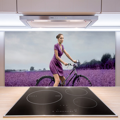 Paneles de vidrio para la cocina Mujer bicicleta prado hombre