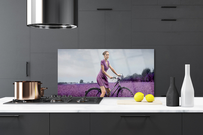 Paneles de vidrio para la cocina Mujer bicicleta prado hombre