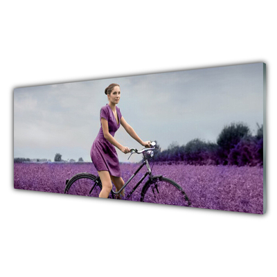 Paneles de vidrio para la cocina Mujer bicicleta prado hombre