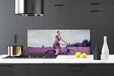 Paneles de vidrio para la cocina Mujer bicicleta prado hombre
