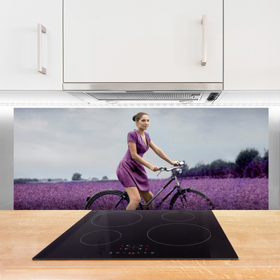 Paneles de vidrio para la cocina Mujer bicicleta prado hombre