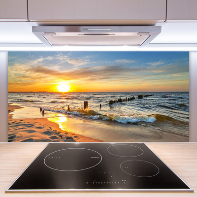 Paneles de vidrio para la cocina Mar puesta de sol playa