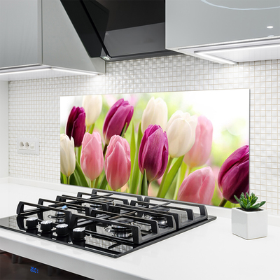 Paneles de vidrio para la cocina Tulipanes flores naturaleza prado