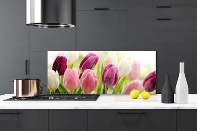 Paneles de vidrio para la cocina Tulipanes flores naturaleza prado